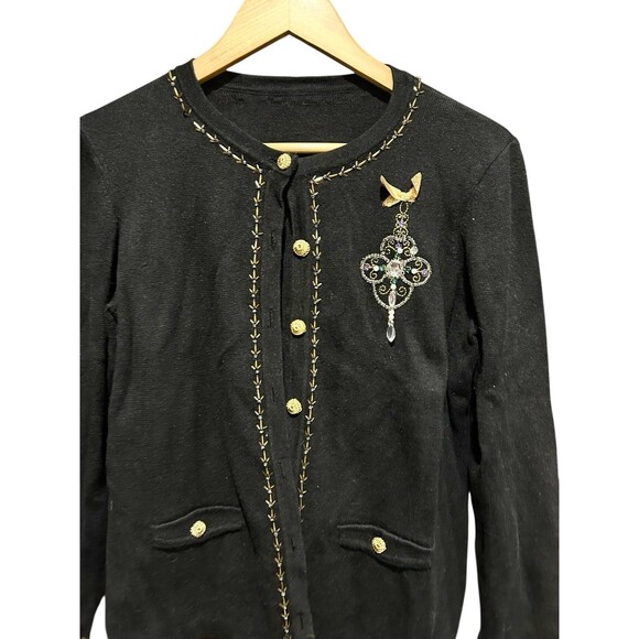 Designer Originals Vintage Black Cardigan Sweater Embellished Bling Size Small - Picture 2 of 5